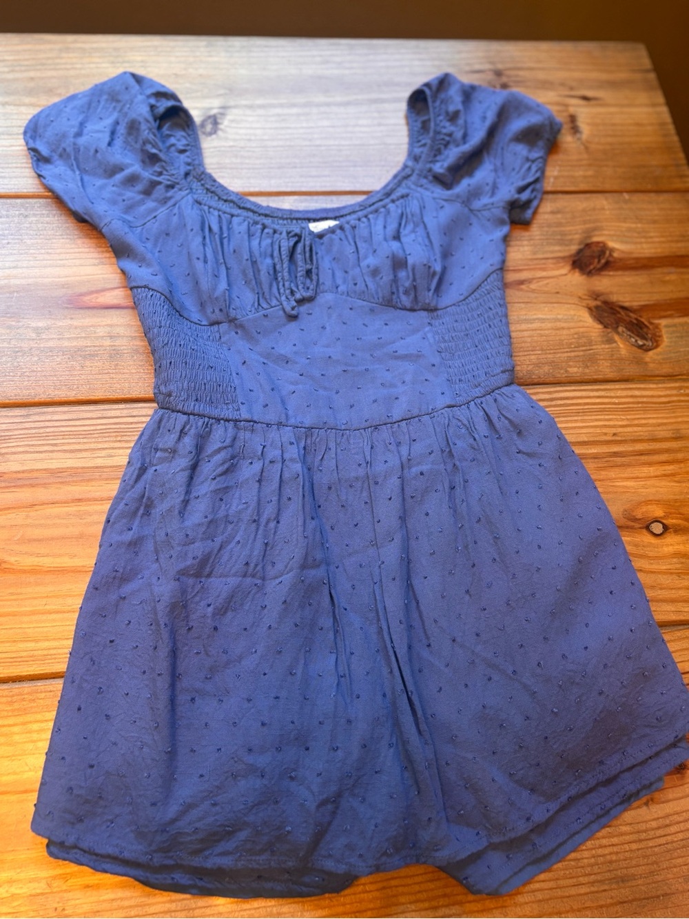 Hollister Blue Short Sleeve Dot-Texture Romper